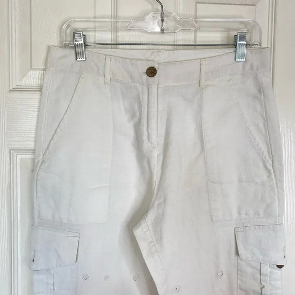 SUNDANCE White Eyelet Cargo Pants Lace Linen Summer Beachy Coastal Size 2 - Picture 4 of 9